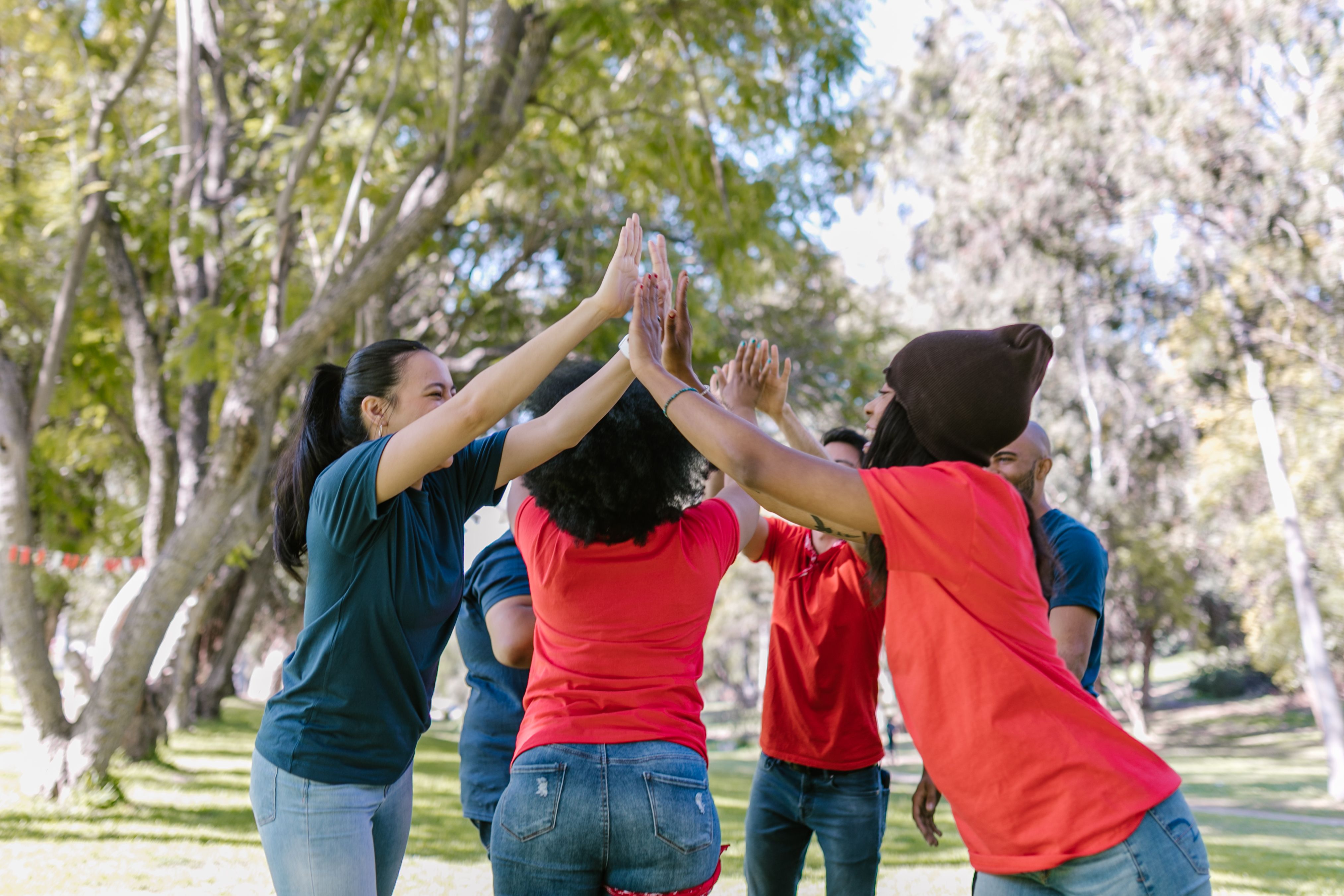 A group enjoying an outdoor team-building activity together
